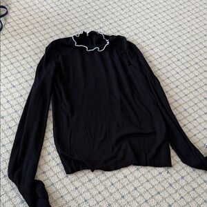 Zara Black Long Sleeve Top with White Trim